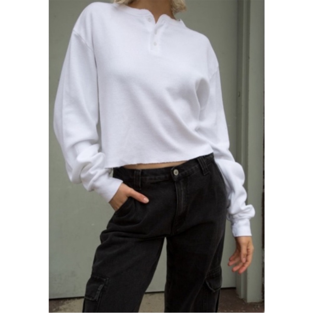 BRANDY MELVILLE Heavyweight Cotton Henley White OSFM